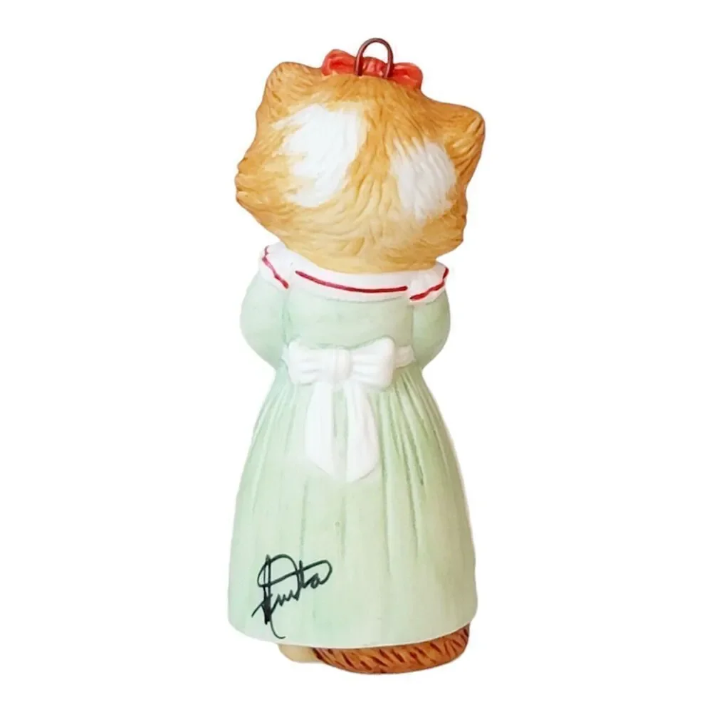 Hallmark Ornament Christmas Kitty 1st in Series Porcelain Cat Kitten with Basket